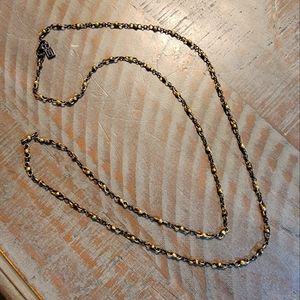 Waxing Poetic brass and gunmetal 28" necklace.
